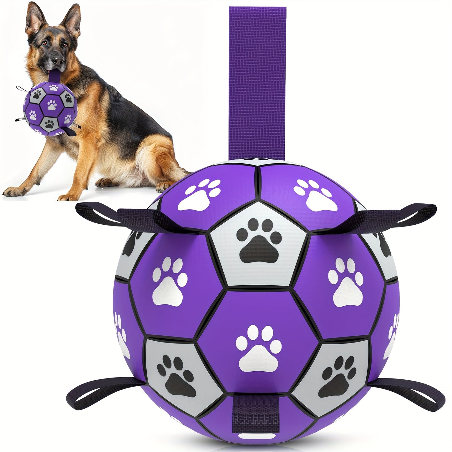 Ballon de Football pour Chien avec Poignées - Violet & Noir
