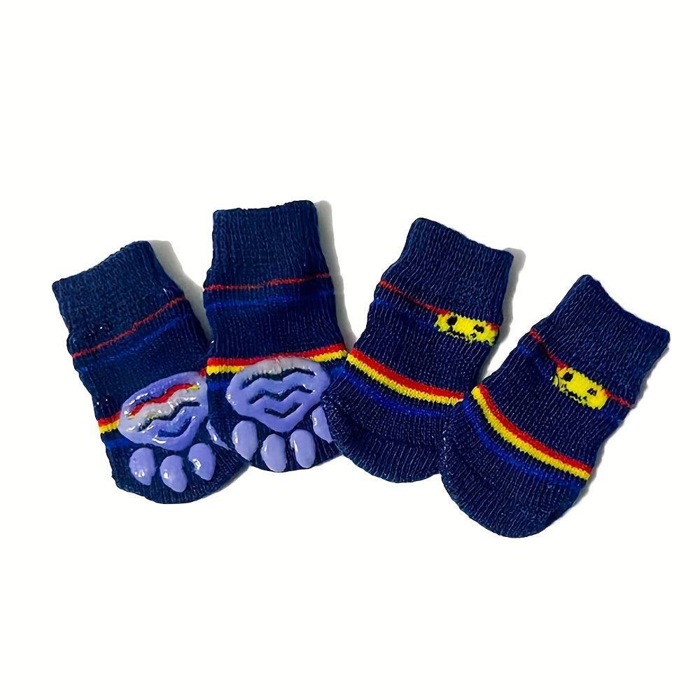 Chaussettes Antidérapantes pour Chiens et Chats – Lot de 4 Motifs Colorés