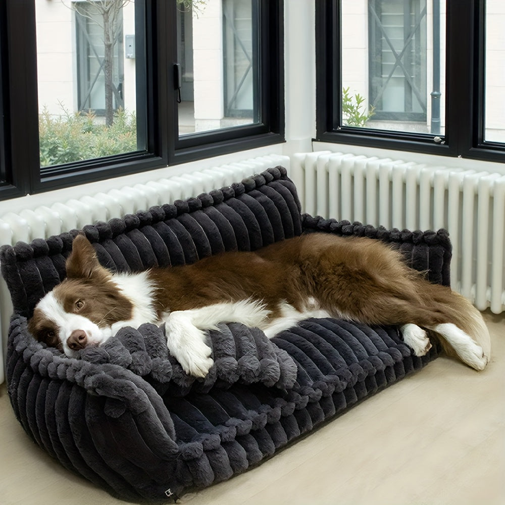 Canapé lit en peluche pour chien, style sofa rayé