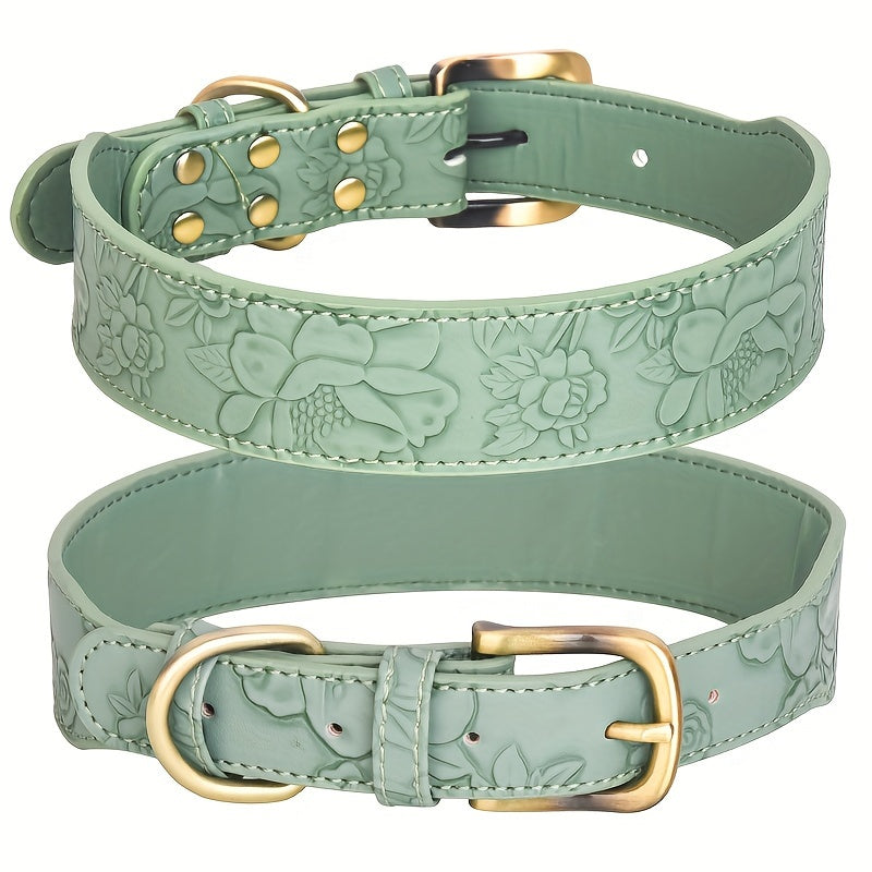 Collier Élégant Cuir embossé Floral pour Chien
