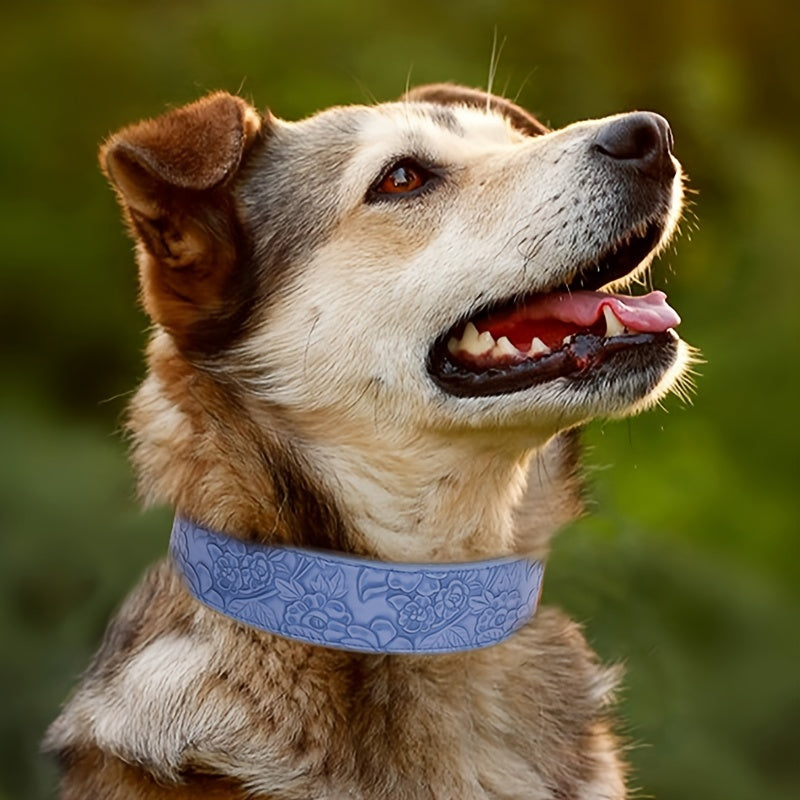 Collier en Simili Cuir Floral avec Doublure Respirante pour Chien