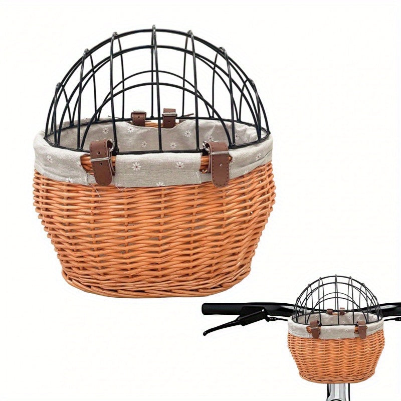 Panier vélo vintage en osier avec grille pour Chien