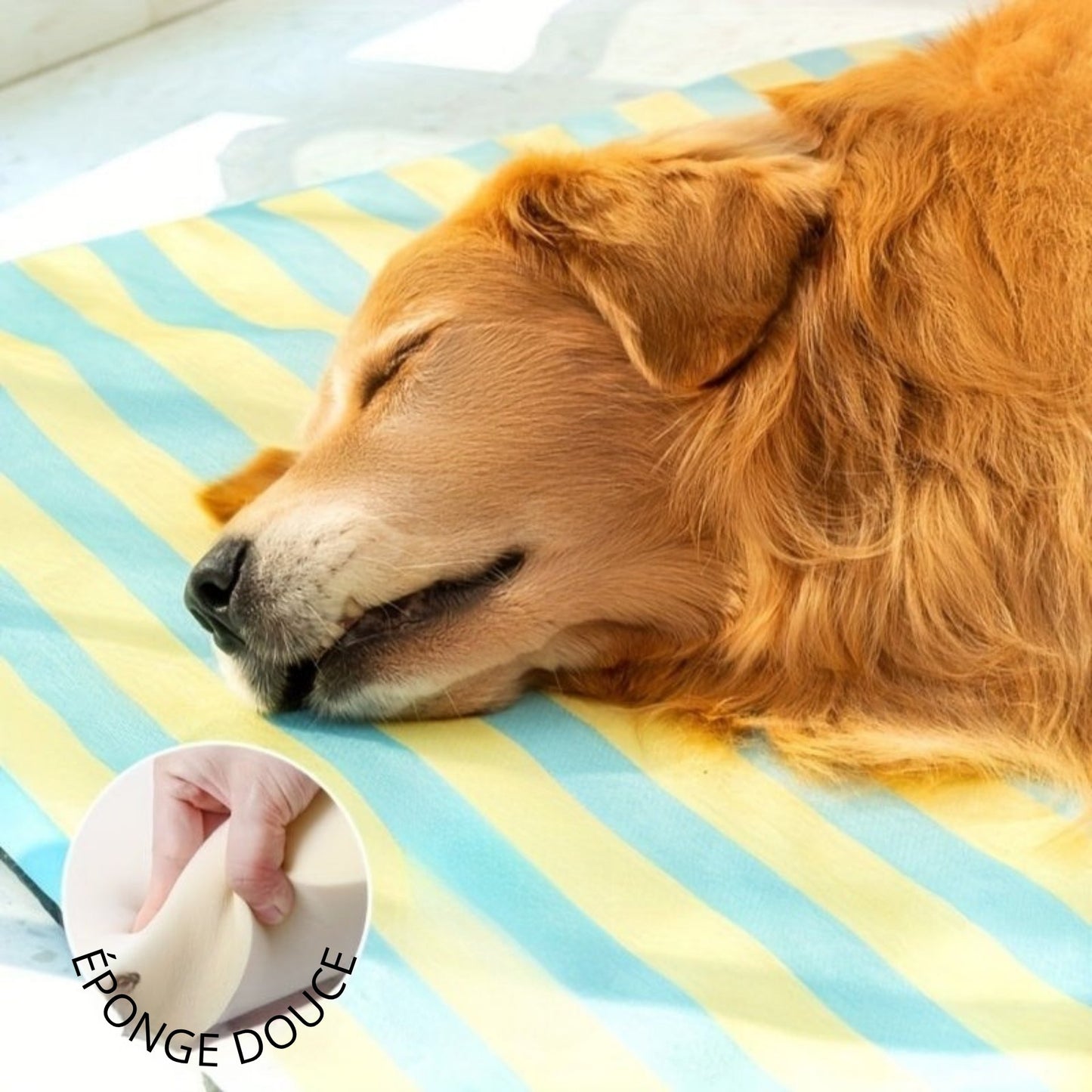 Tapis Rafraîchissant Rayé Été Lavable pour Chien et Chat