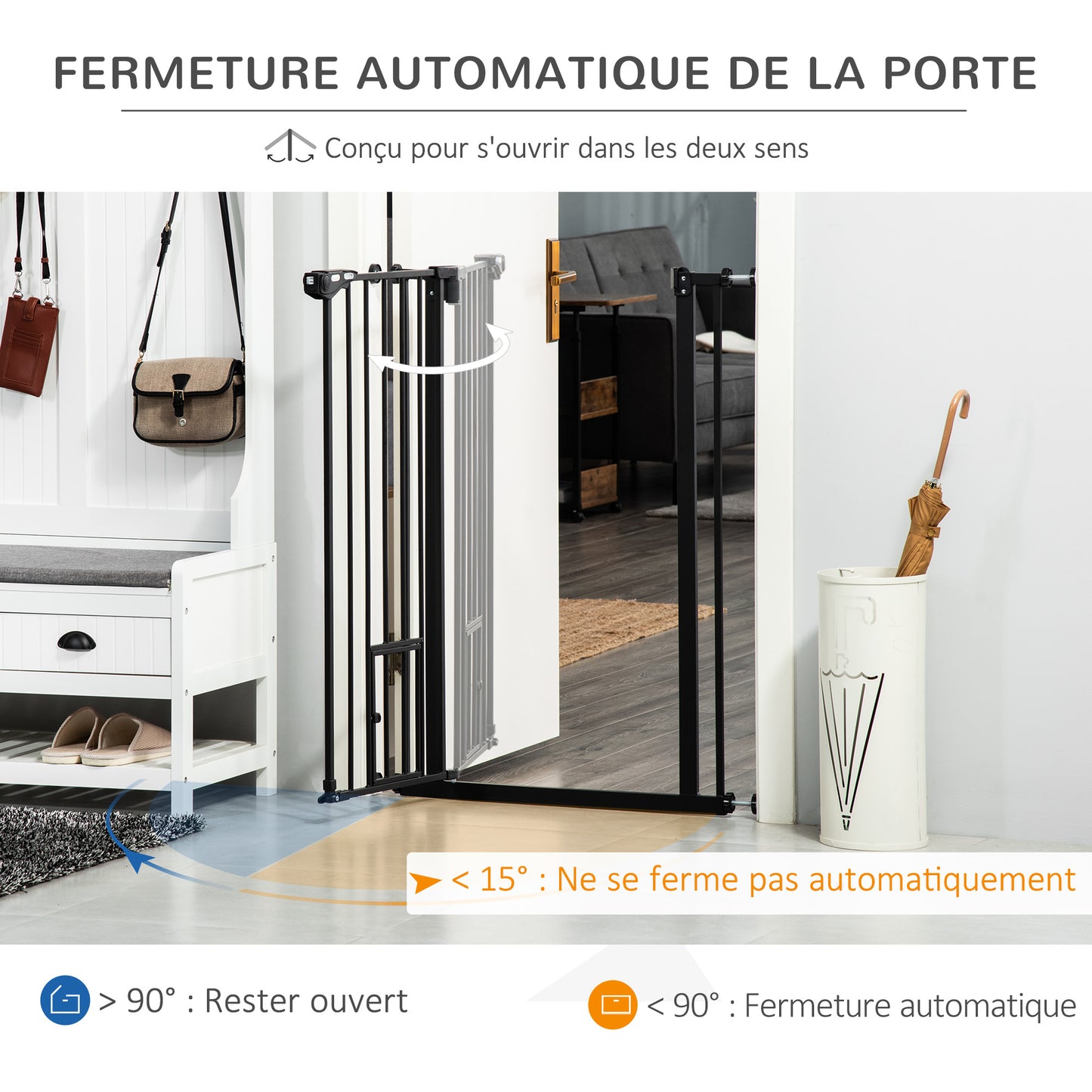 Barrière Sécurité Animaux en Acier Noir – 104x4 à 80 cm