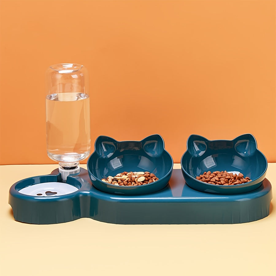 Gamelle 3 en 1 avec Réservoir d’Eau et Bols Inclinés – Design Oreilles de Chat