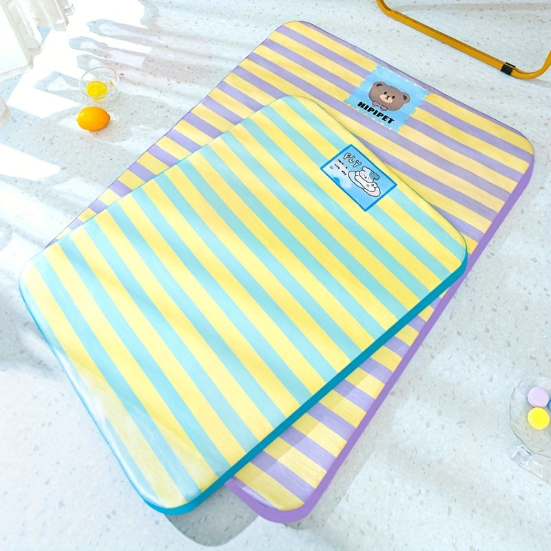 Tapis Rafraîchissant Rayé Été Lavable pour Chien et Chat