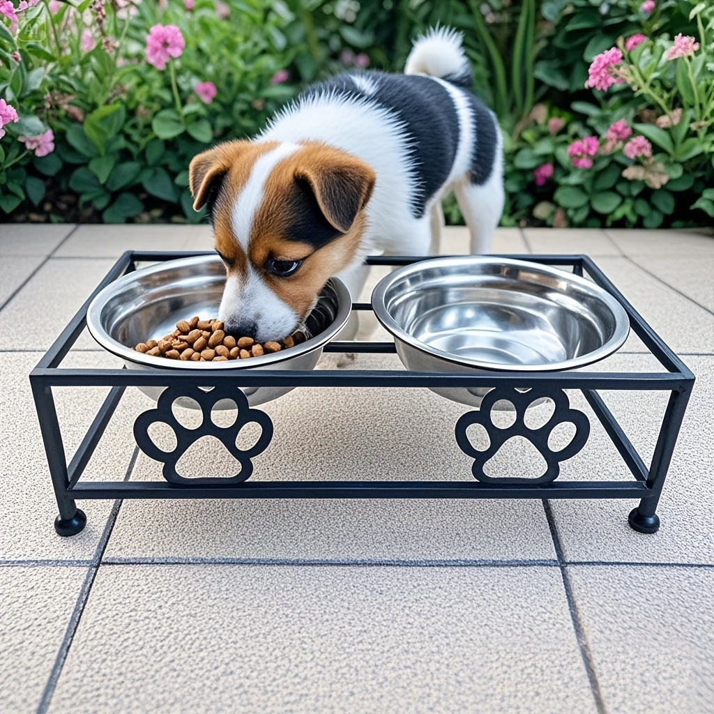 Support en fer avec doubles gamelles inox pour chien