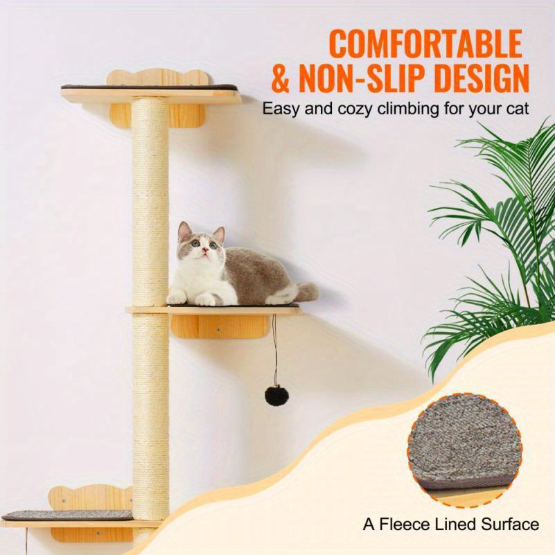 Arbre à Chat Mural Multi-Niveaux avec Plateformes et Poteaux à Griffer