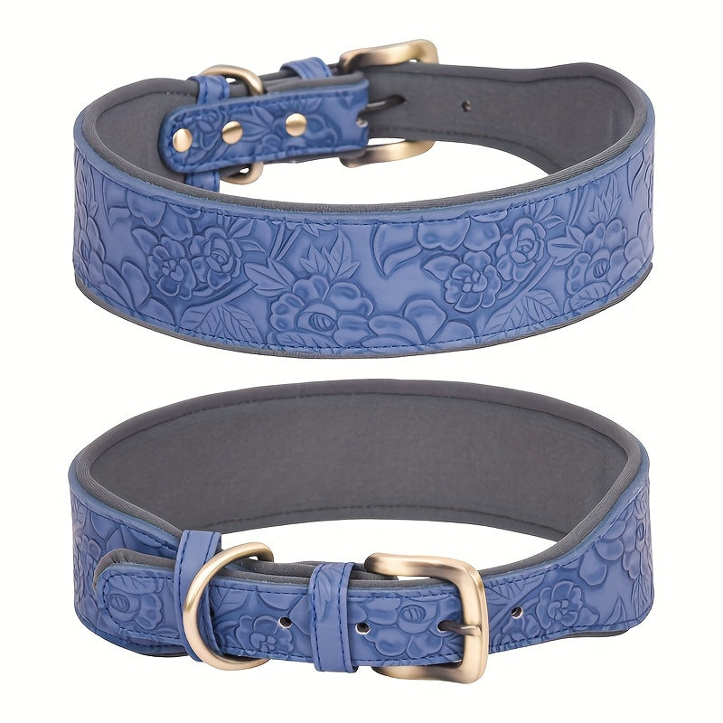 Collier en Simili Cuir Floral avec Doublure Respirante pour Chien