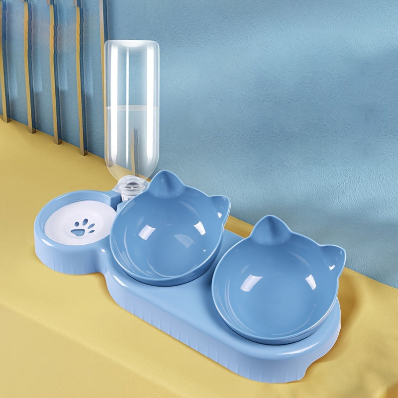Gamelle 3 en 1 avec Réservoir d’Eau et Bols Inclinés – Design Oreilles de Chat