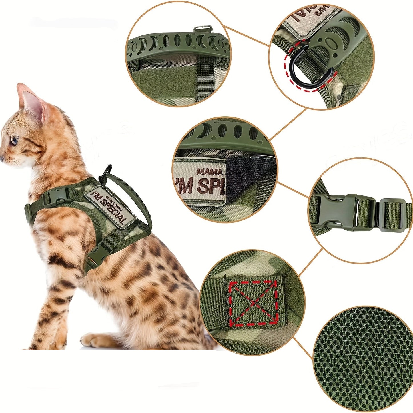 Harnais Tactique Réglable pour Chat avec Poignée de Contrôle