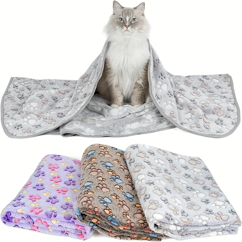 Lot de 3 Couvertures Épaisses à Motifs Pattes pour Chiens et Chats