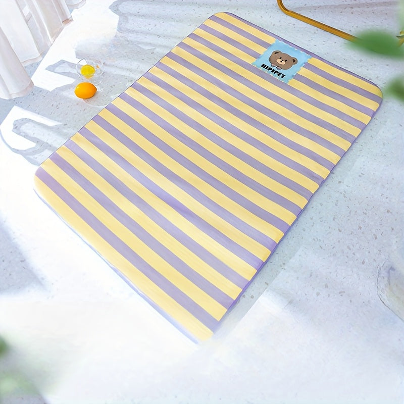 Tapis Rafraîchissant Rayé Été Lavable pour Chien et Chat