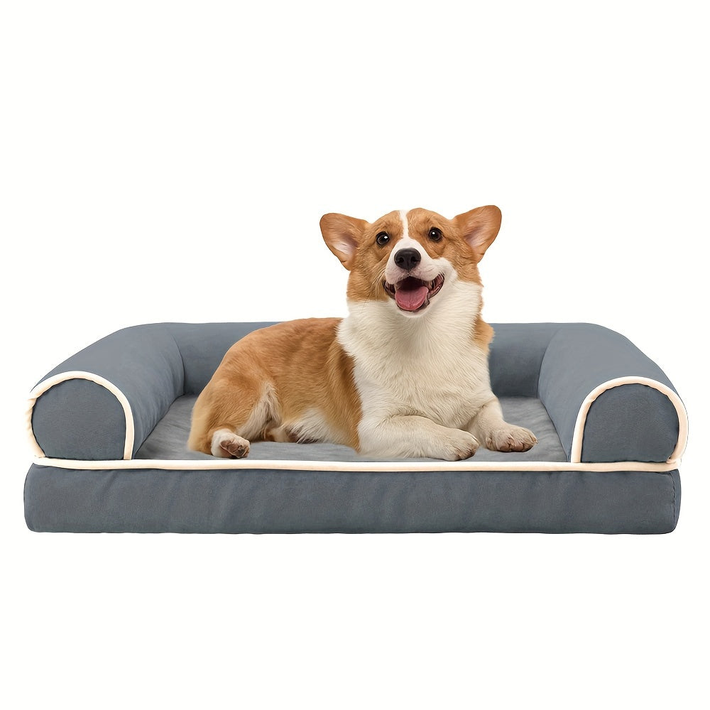 Canapé Orthopédique Gris à Mousse avec Rebord pour Chien