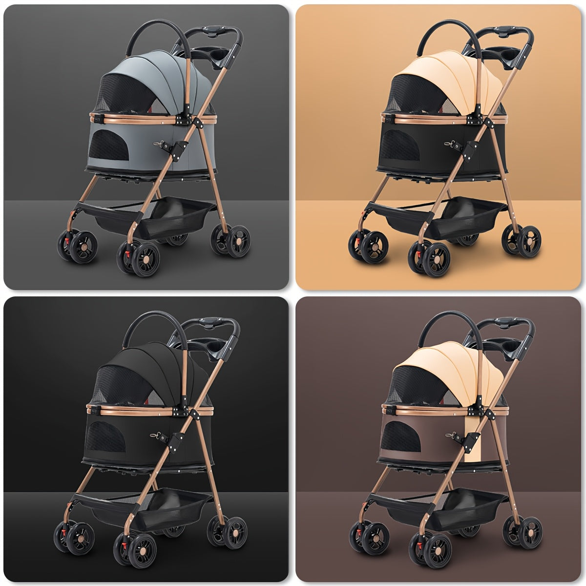 Poussette Multifonction 3-en-1 avec Panier Amovible pour Animaux