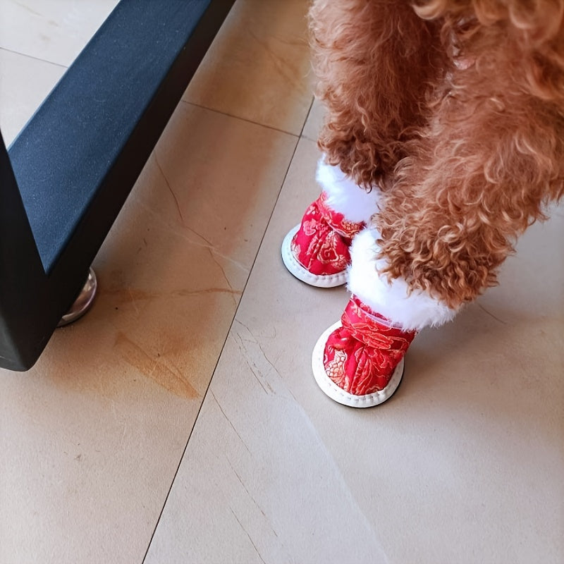 Bottines Hiver Style Tang pour Chiens et Chats – Chaussures Festives Doublées en Velours