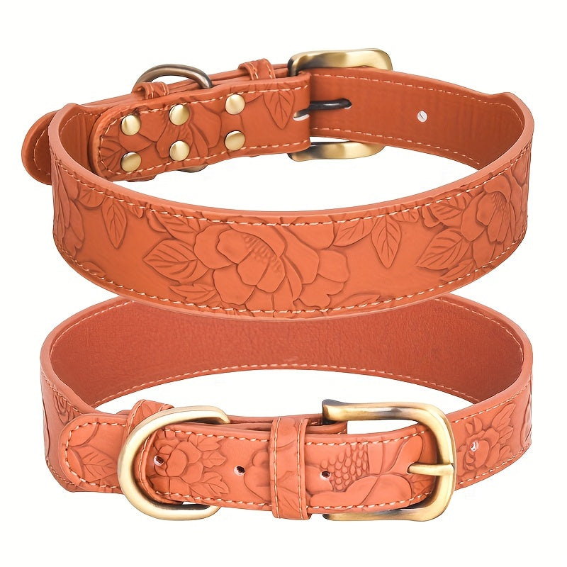 Collier Élégant Cuir embossé Floral pour Chien