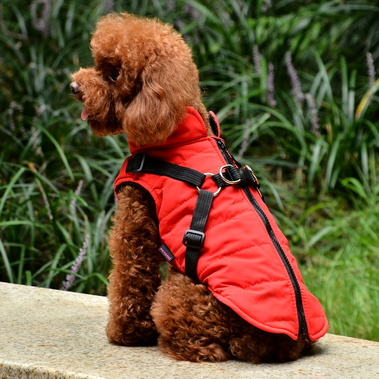 Veste Matelassée Rouge avec Harnais Intégré pour Chiens