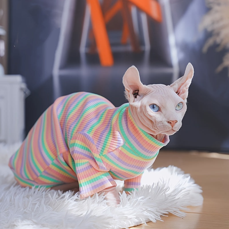 Pull Arc-En-Ciel en Maille pour Chats – Tricot Extensible 100 % Rayon