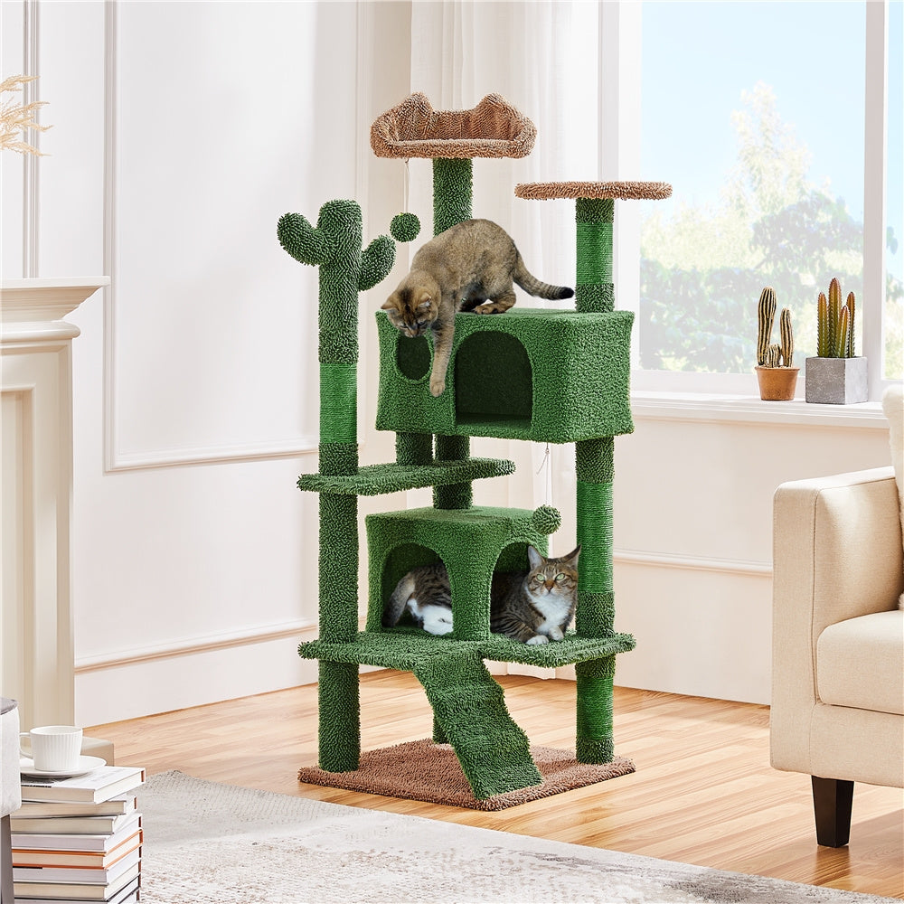 Arbre à Chat Cactus Multi-Niveaux avec Niches et Jouets Suspendus