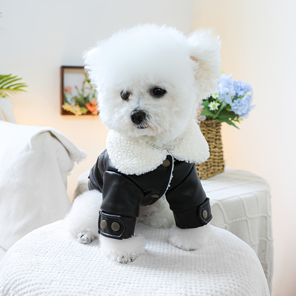 Veste Noire en Simili Cuir pour Chiens et Chats – Look Motard avec Doublure Mouton