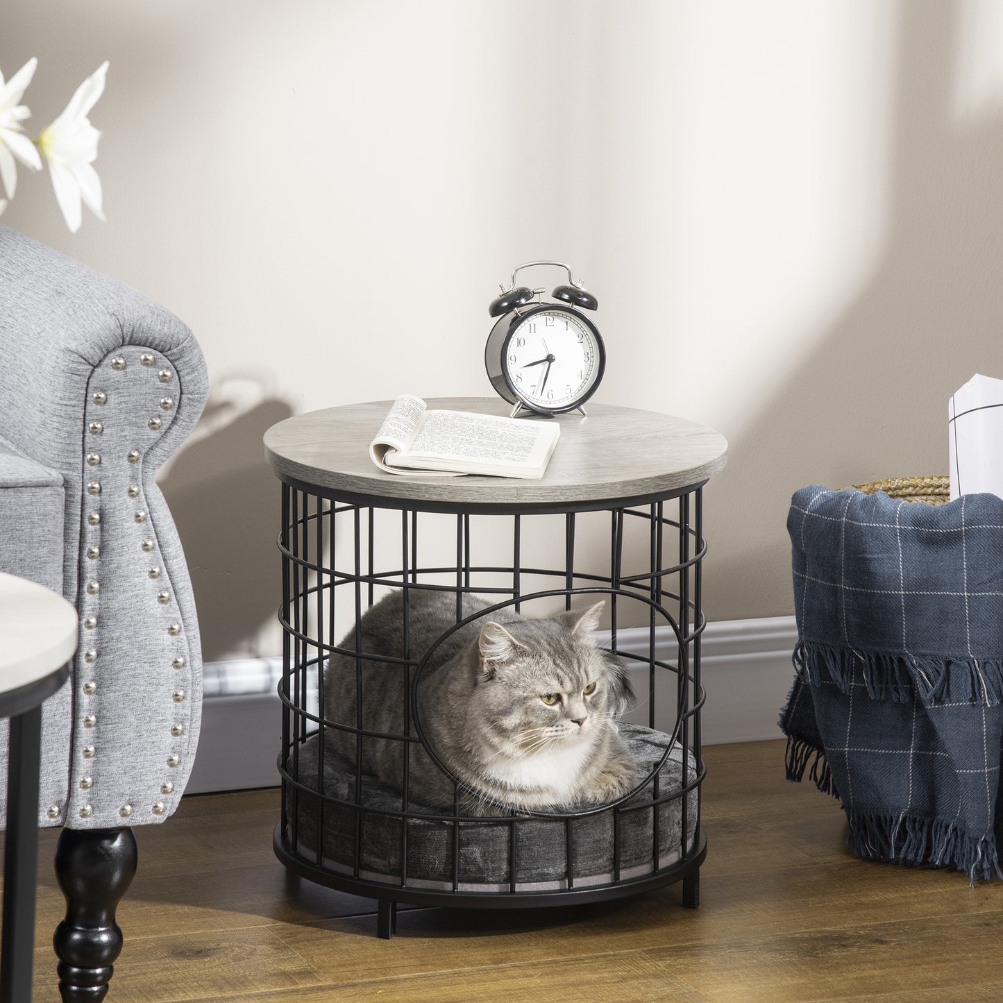 Panier et Table d’Appoint 2-en-1 pour Chats Style Contemporain