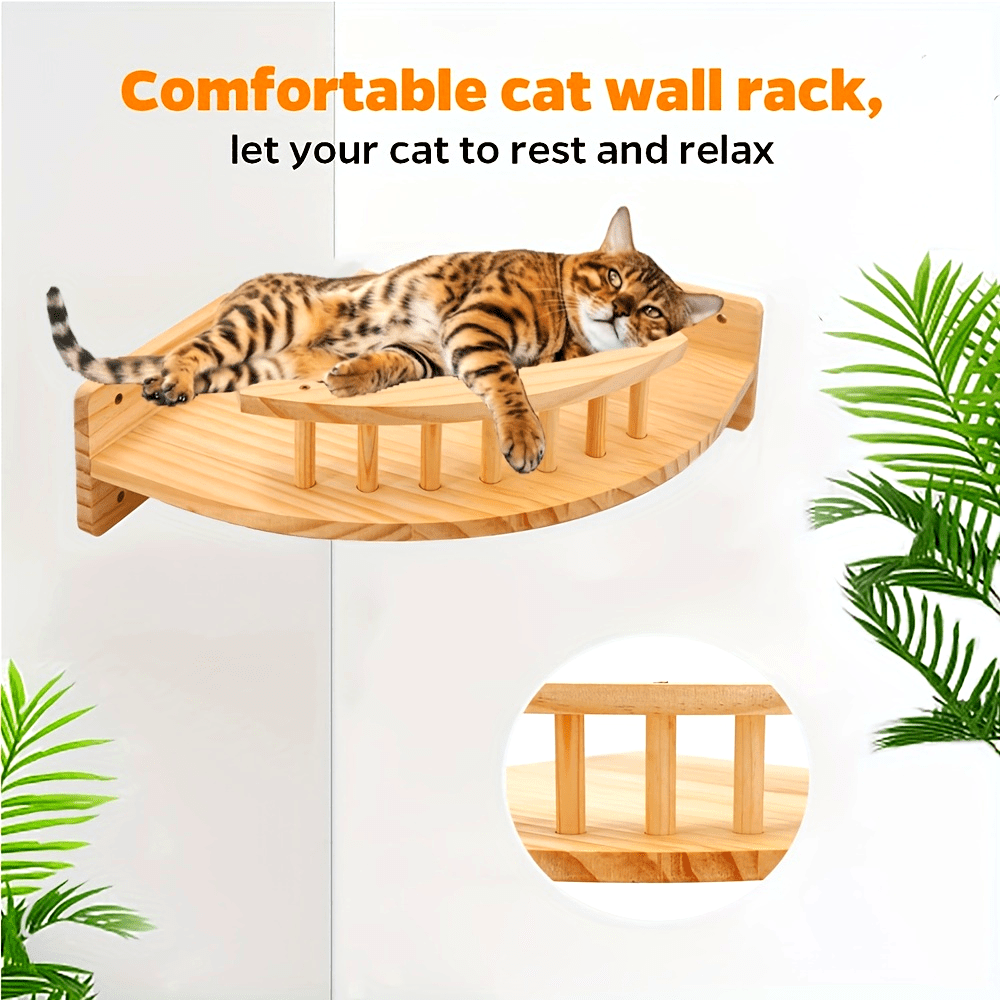Perchoir Mural d’Angle pour Chat en Bois Massif
