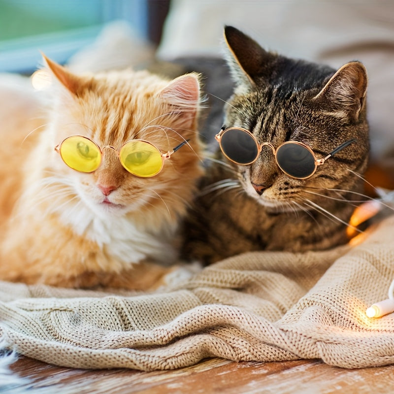 Pack 4 Paires de Lunettes Rétro Rondes en Métal pour Chats et Petits Chiens