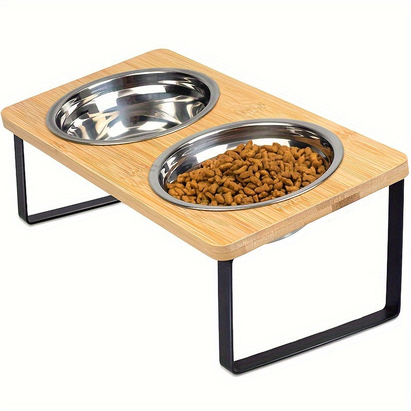 Support Élevé Double ou Triple pour Gamelles – Bois Bambou & Inox