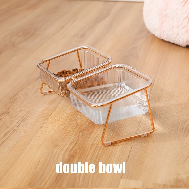 Gamelle Double Surélevée Transparente pour Chats – 15° Inclinée