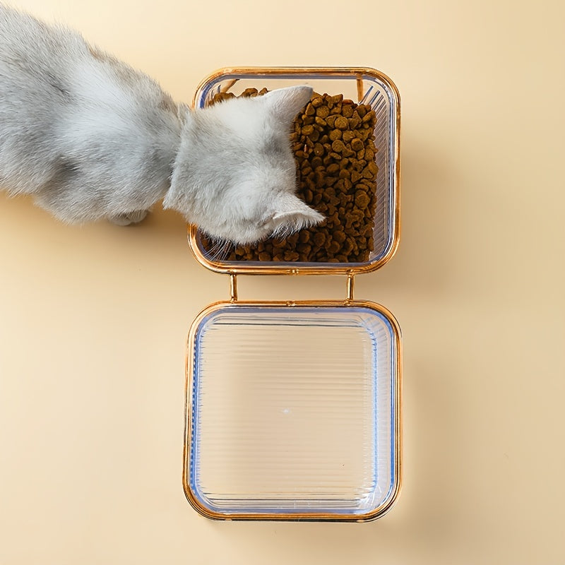 Gamelle Double Surélevée Transparente pour Chats – 15° Inclinée