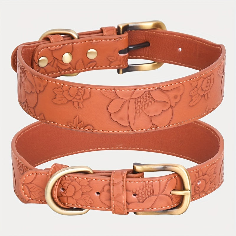 Collier Élégant Cuir embossé Floral pour Chien