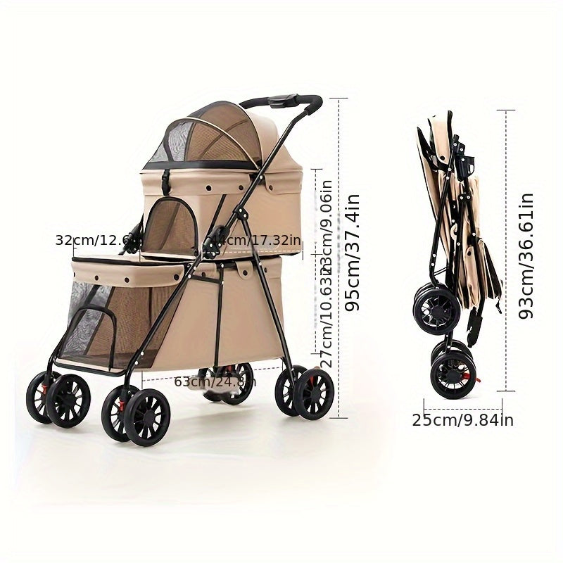 Poussette Double Pliable pour Chiens et Chats – Confort à Deux Étages