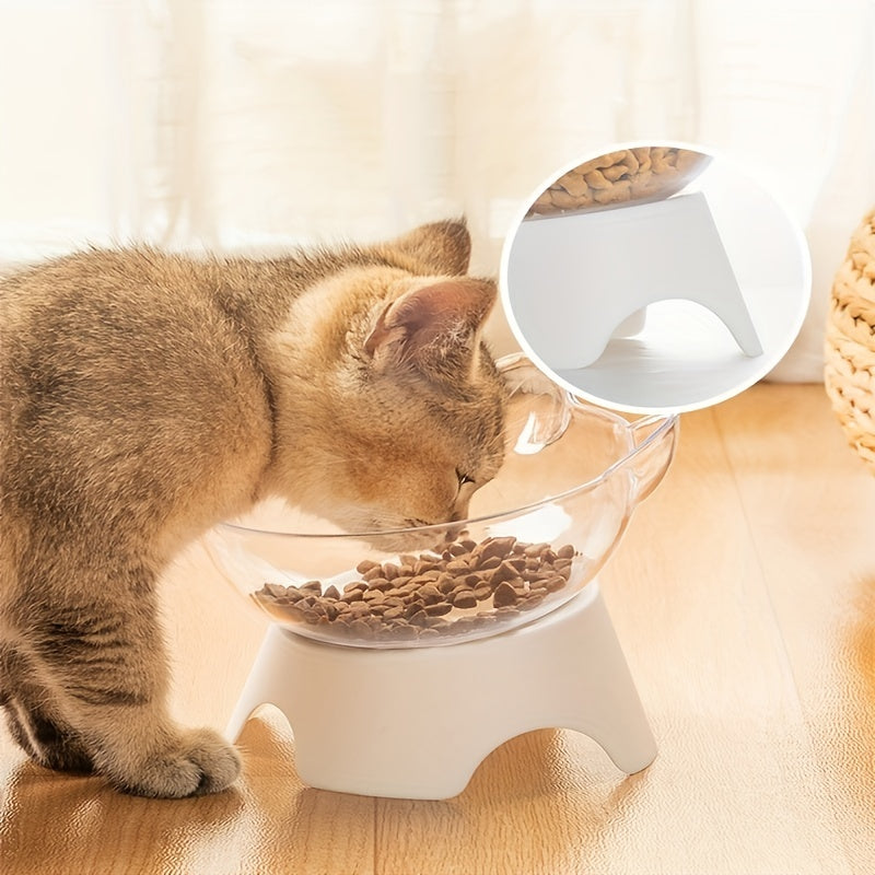 Gamelle Unique Inclinée Transparente Surélevée pour Chats – 13 cm
