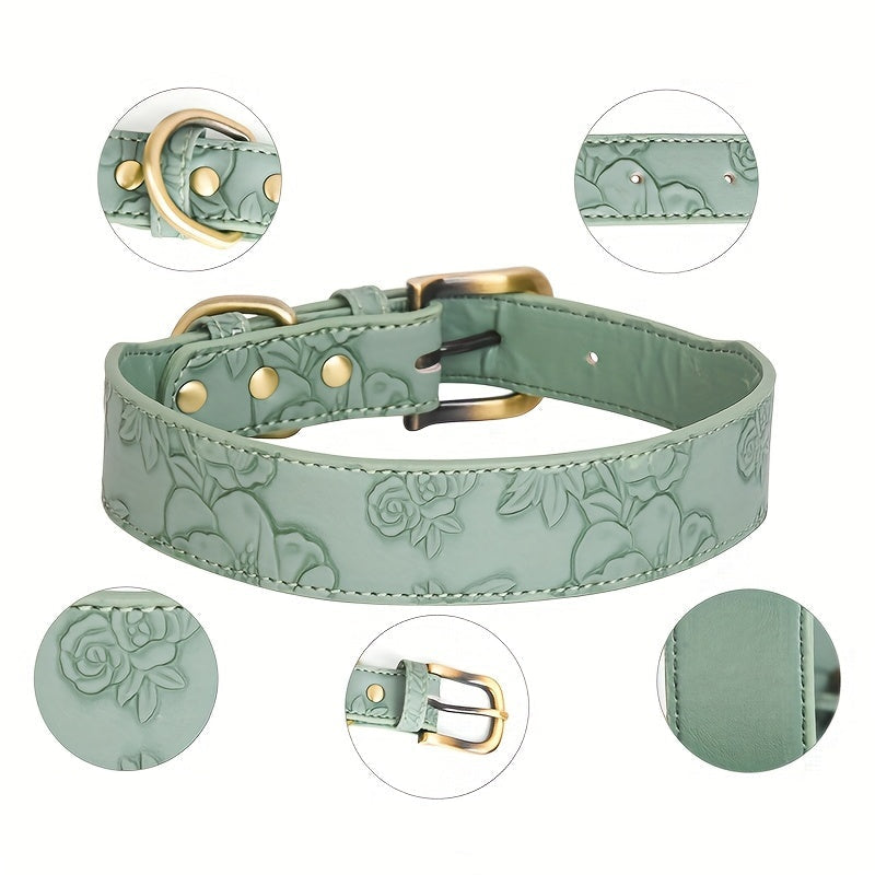 Collier Élégant Cuir embossé Floral pour Chien