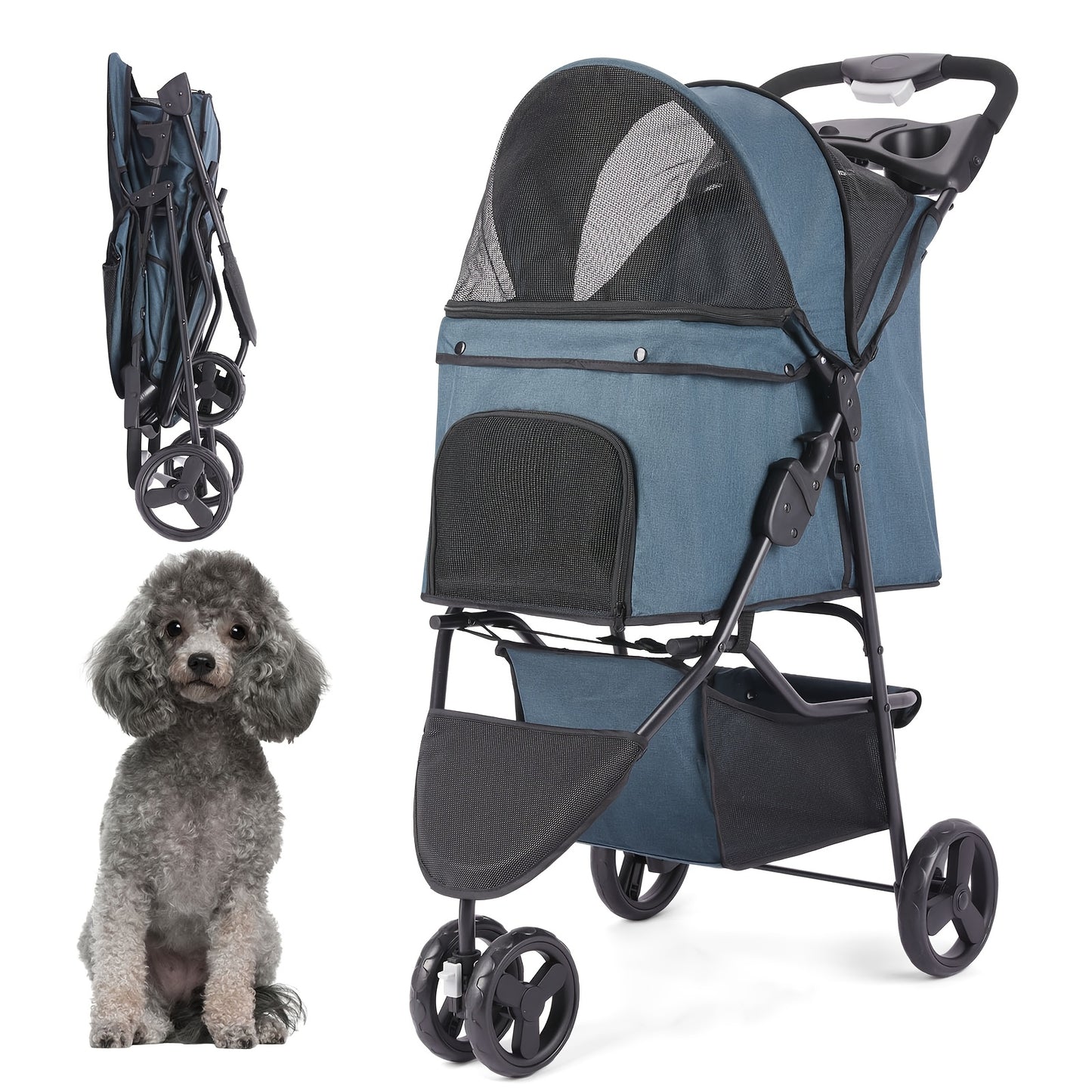 Poussette pour Chien et Chat avec Rangement Intégré