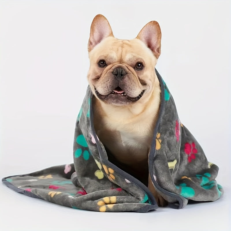 Couverture Flanelle Ultra Douce à Motifs Pattes et Os pour Chien