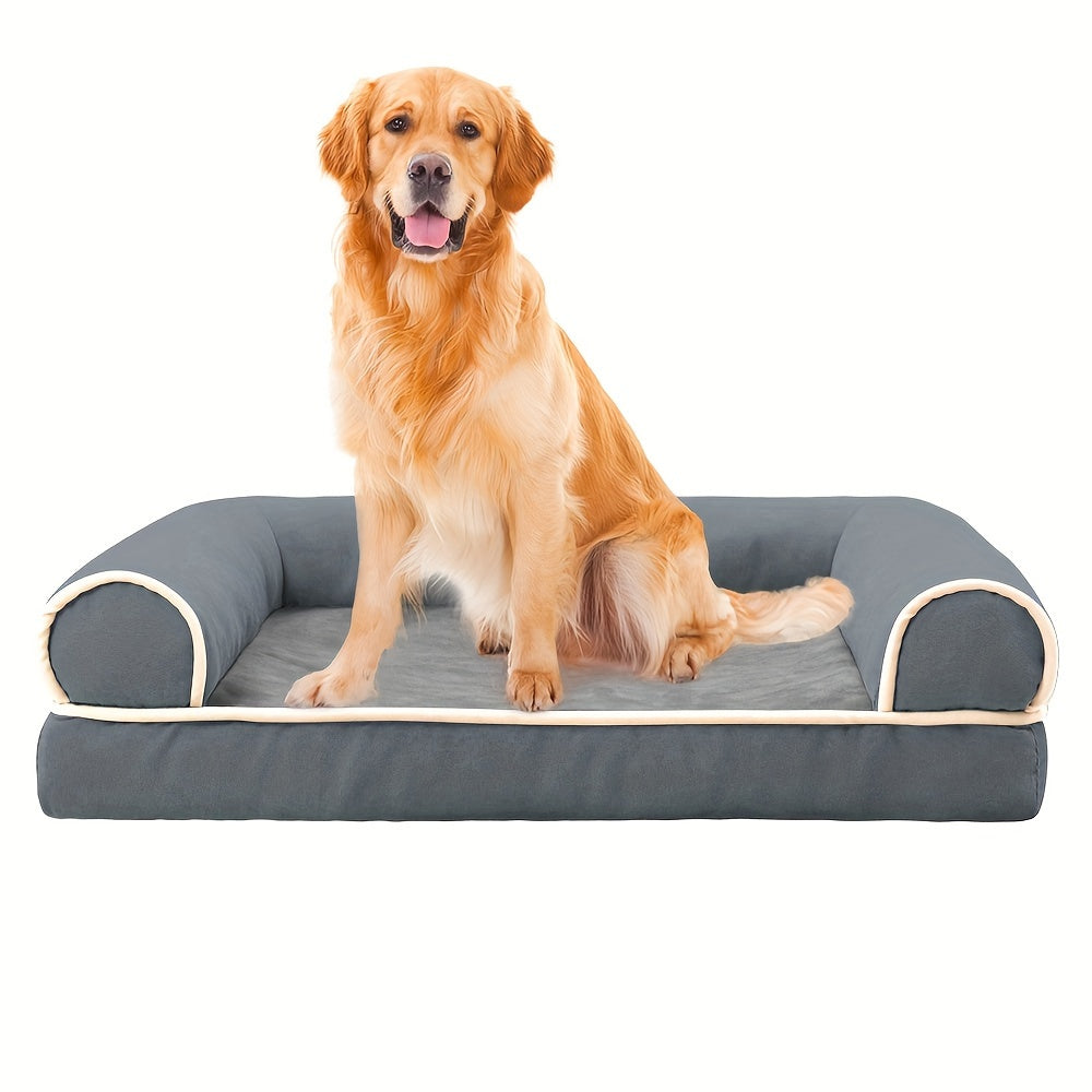 Canapé Orthopédique Gris à Mousse avec Rebord pour Chien