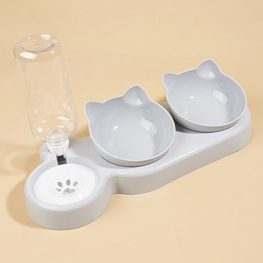 Gamelle 3 en 1 avec Réservoir d’Eau et Bols Inclinés – Design Oreilles de Chat
