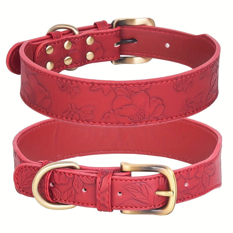 Collier Élégant Cuir embossé Floral pour Chien