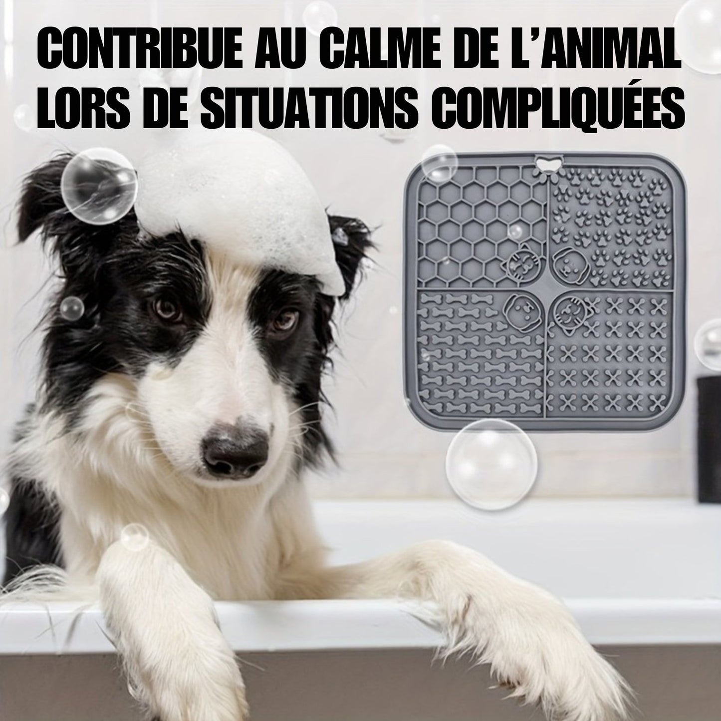 Tapis à Lécher Carré Silicone à Ventouses pour Chien