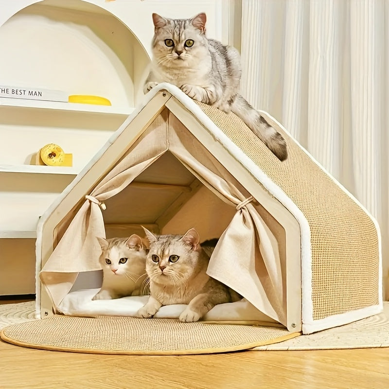 Maison pour chat quatre saisons, fermée, entrée unique