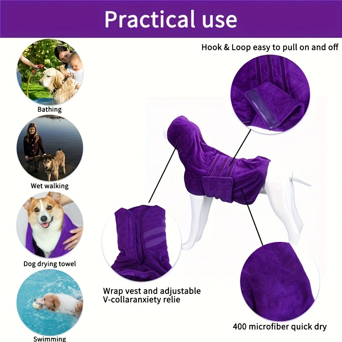 Peignoir en microfibre ultra absorbant pour Chien