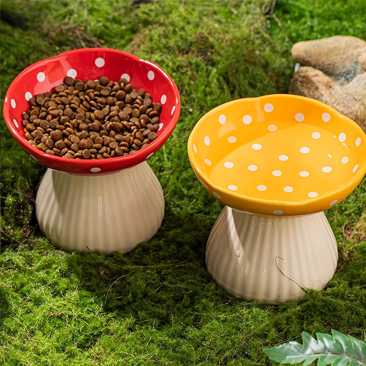 Gamelle Champignon Surélevée en Céramique pour Chats – 300ml