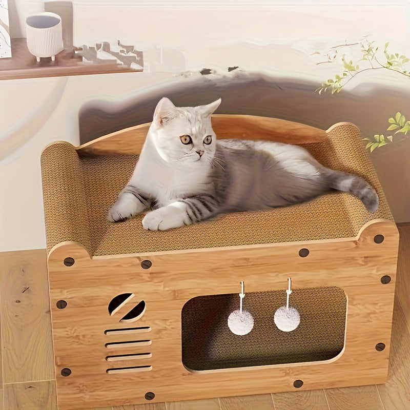 Maison Griffoir en Carton avec Jouet Suspendu pour Chat