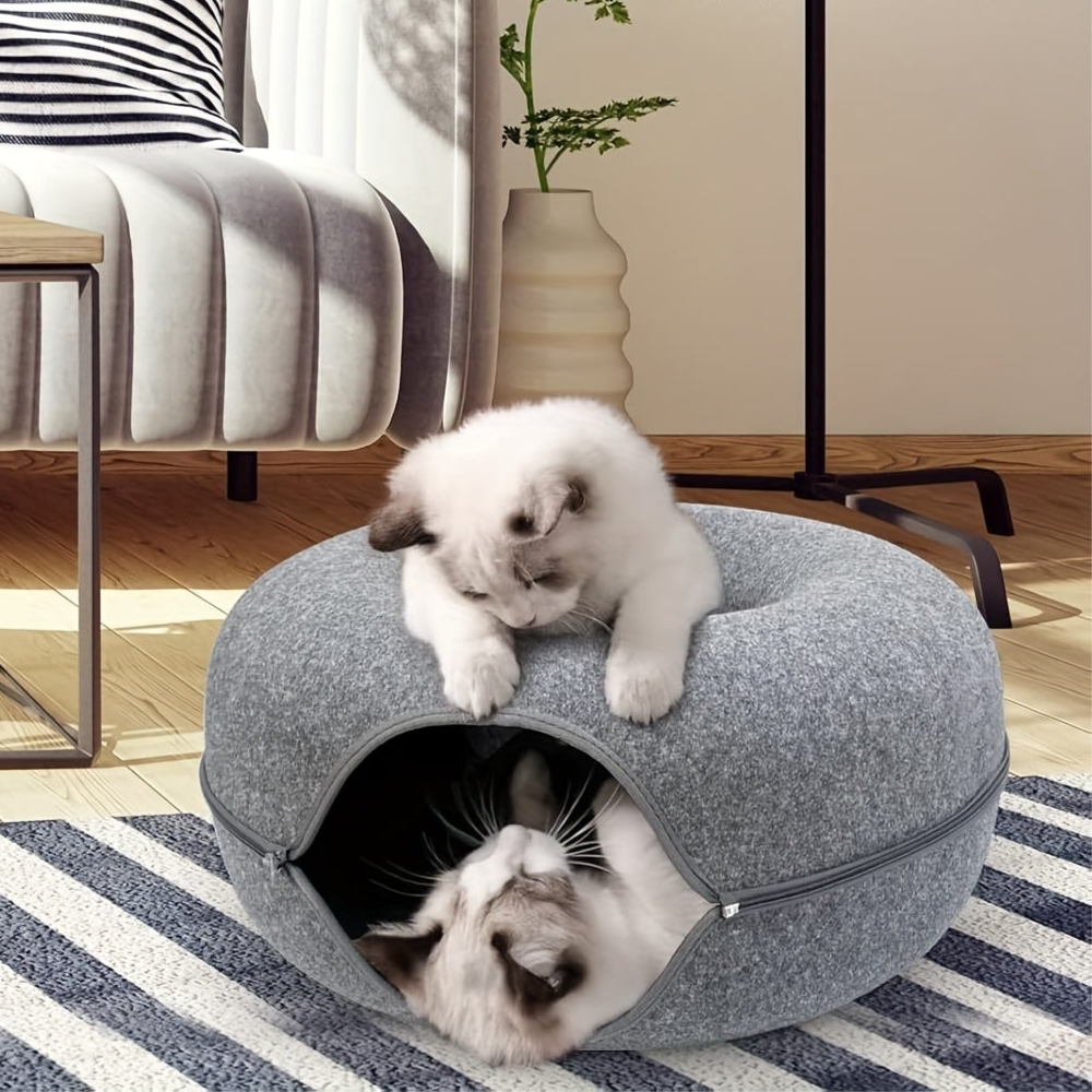 Panier Tunnel en Feutre pour Chats – Double Niveau