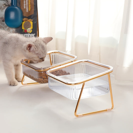Gamelle Double Surélevée Transparente pour Chats – 15° Inclinée