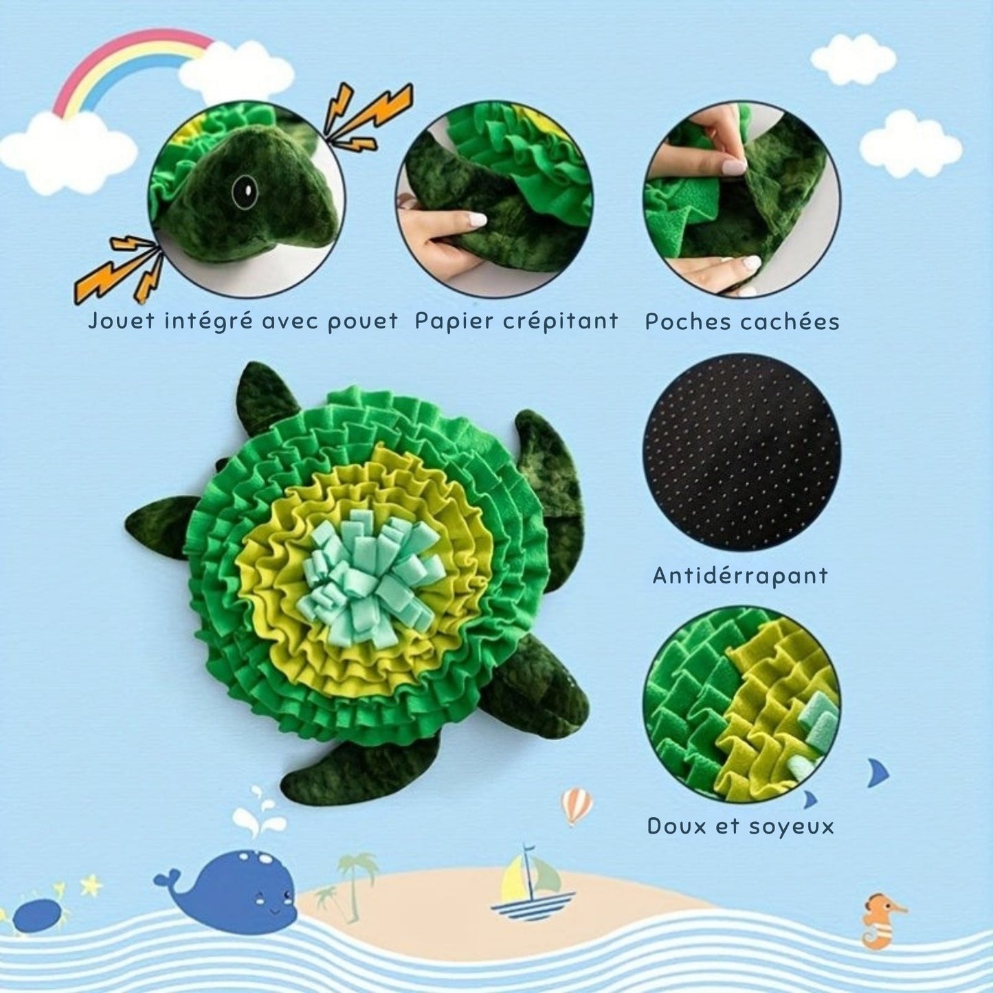 Tapis de Fouille Tortue 2-en-1 pour Chien