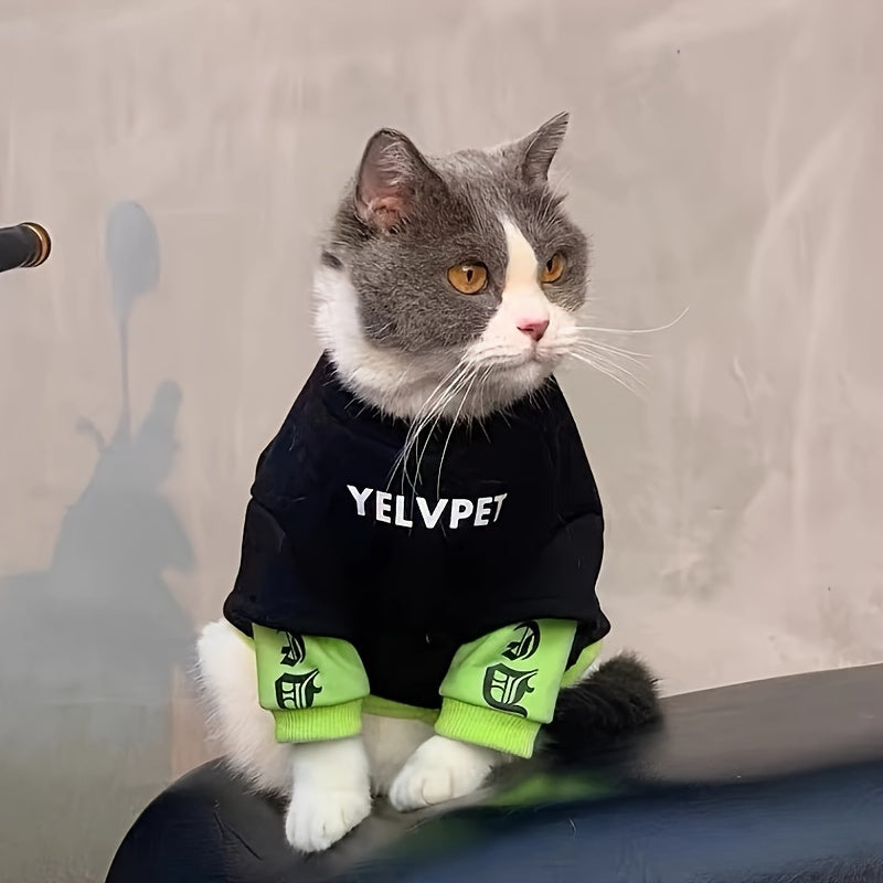 Sweat à Capuche YELVPET pour Chiens et Chats – Pull Doublé Noir et Vert Fluo
