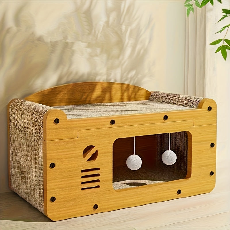 Maison Griffoir en Carton avec Jouet Suspendu pour Chat